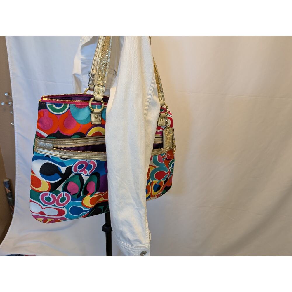 Coach F22988 Poppy Rainbow Graffiti C Logo Tote Shoulder Bag Multi-Color Gold